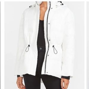 EXPRESS Cinched Waist Recycled Puffer Jacket ~ White ~ NWT